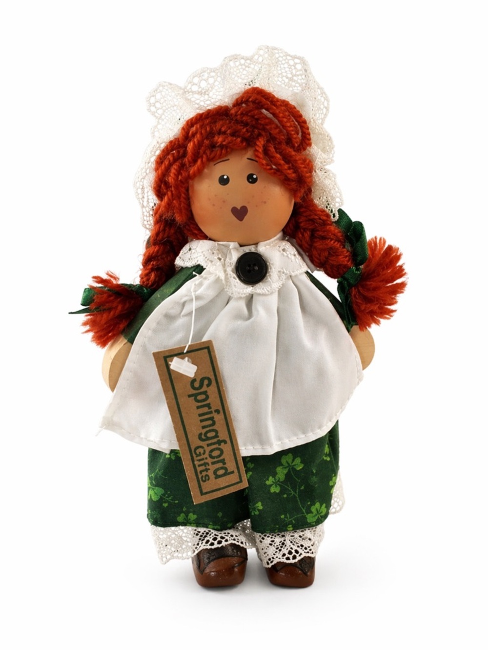 Springford Gifts Irish Doll Red Yarn Hair Shamrock Dress St. Patrick’s Decor NWT